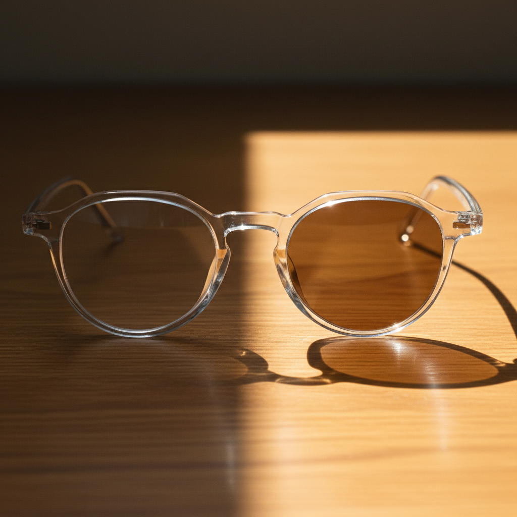 Susan Brown Photochromic Lens Glasses - Clear Geometric TR90 Frame - Lifestyle Shot