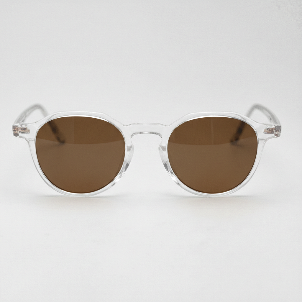 Susan Brown Tinted Lens Sunglasses - Clear Geometric TR90 Frame - Front View