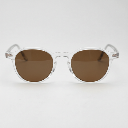 Susan Brown Tinted Lens Sunglasses - Clear Geometric TR90 Frame - Front View