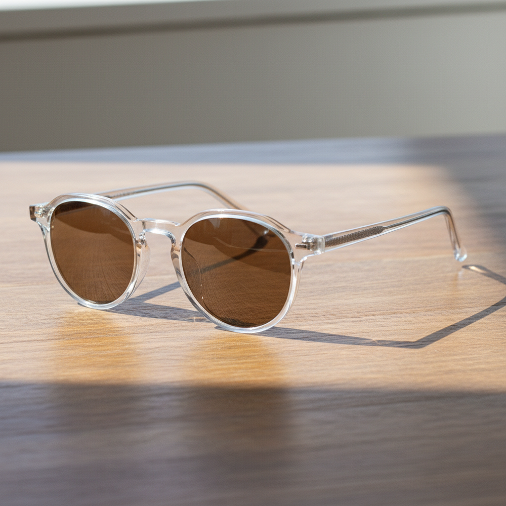 Susan Brown Tinted Lens Sunglasses - Clear Geometric TR90 Frame