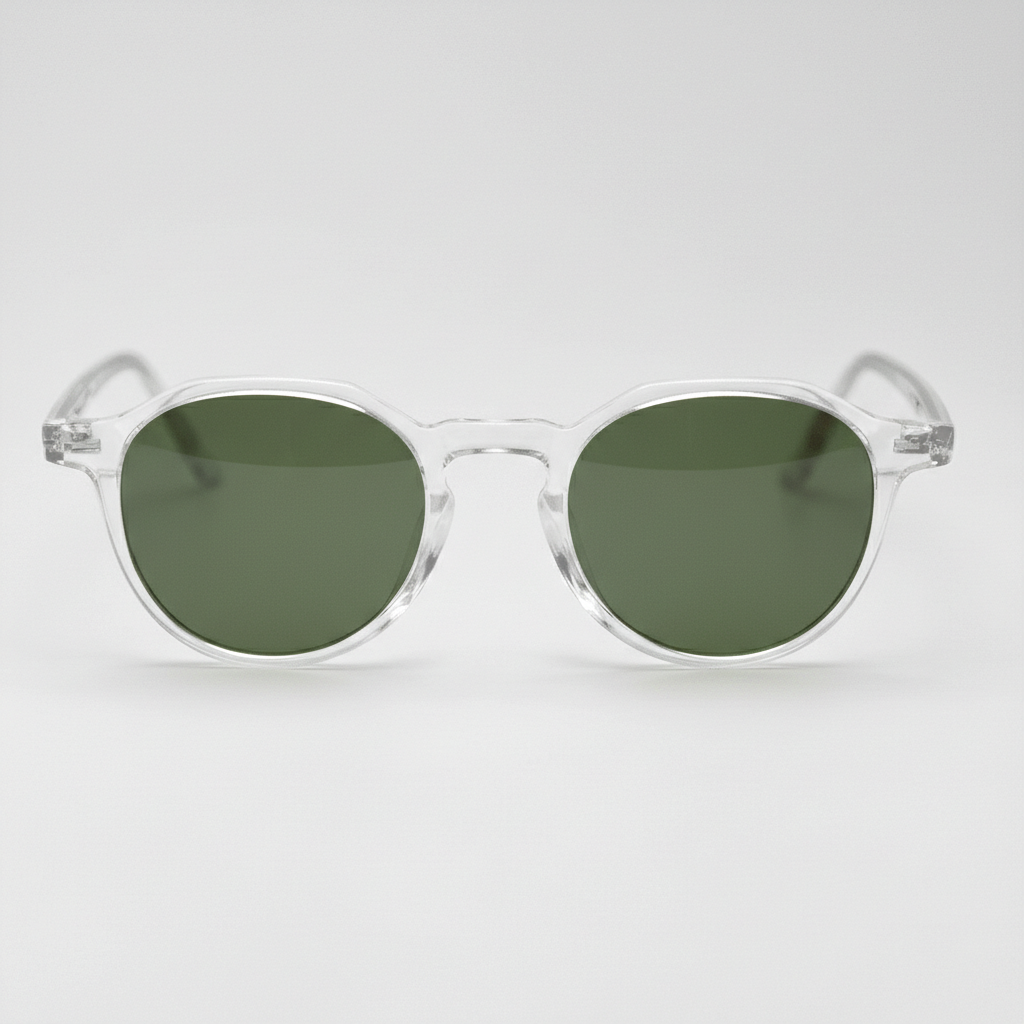 Susan Green Tinted Lens Sunglasses - Clear Geometric TR90 Frame - Front View