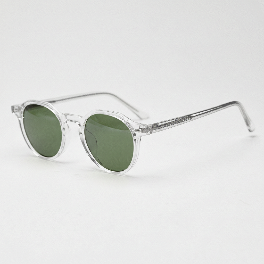 Susan Green Tinted Lens Sunglasses - Clear Geometric TR90 Frame - Side View