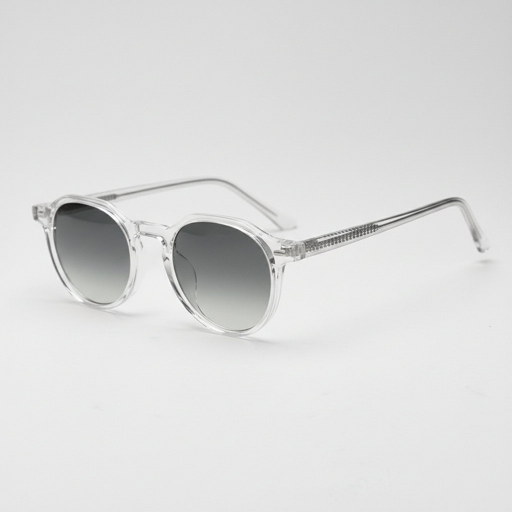 Susan Grey Gradient Lens Sunglasses - Clear Geometric TR90 Frame - Side View