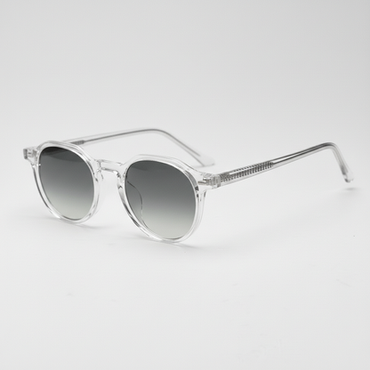 Susan Grey Gradient Lens Sunglasses - Clear Geometric TR90 Frame - Side View