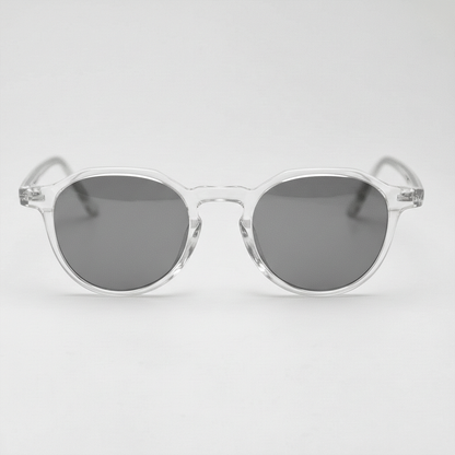Susan Grey Tinted Lens Sunglasses - Clear Geometric TR90 Frame - Front View