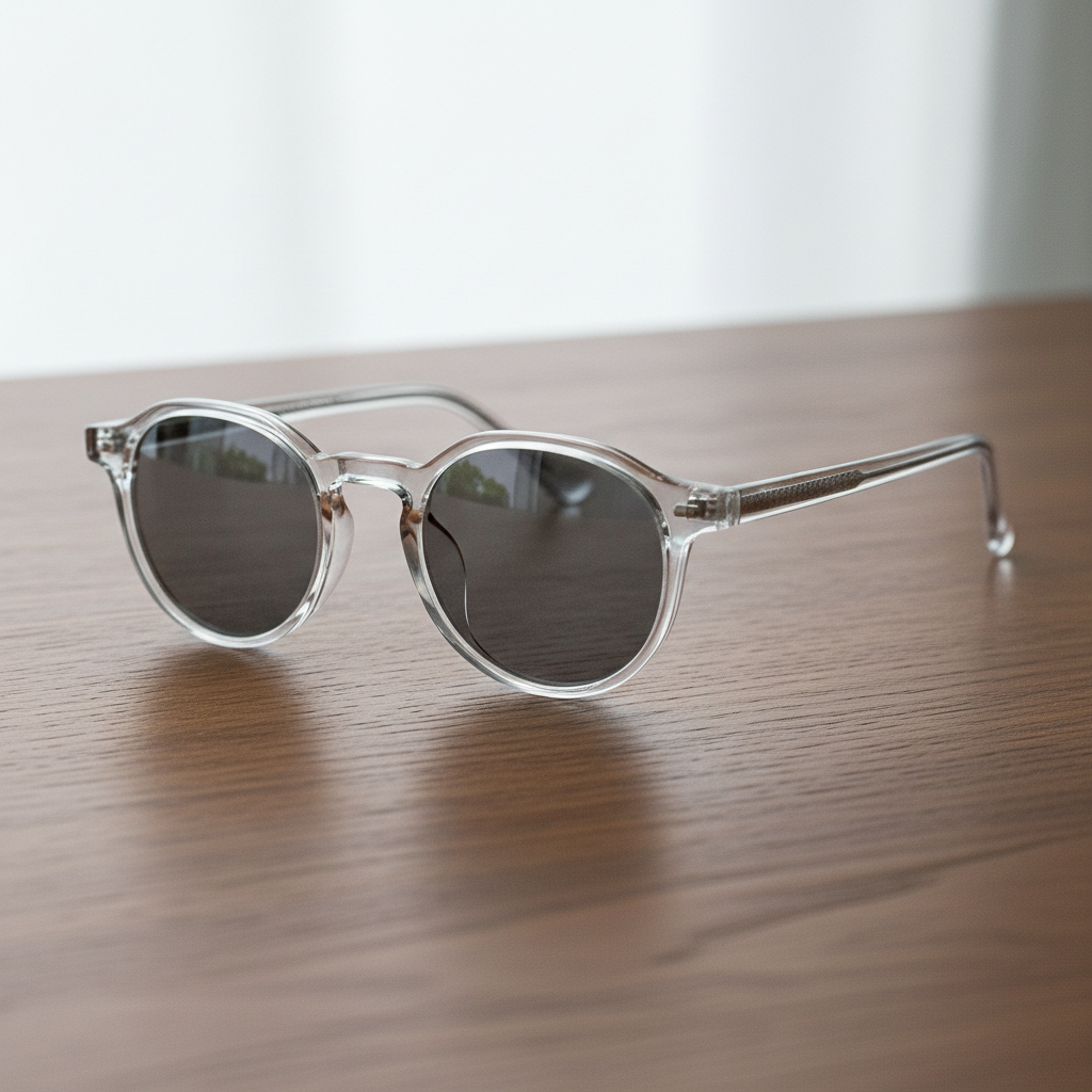 Susan Grey Tinted Lens Sunglasses - Clear Geometric TR90 Frame - Lifestyle Shot