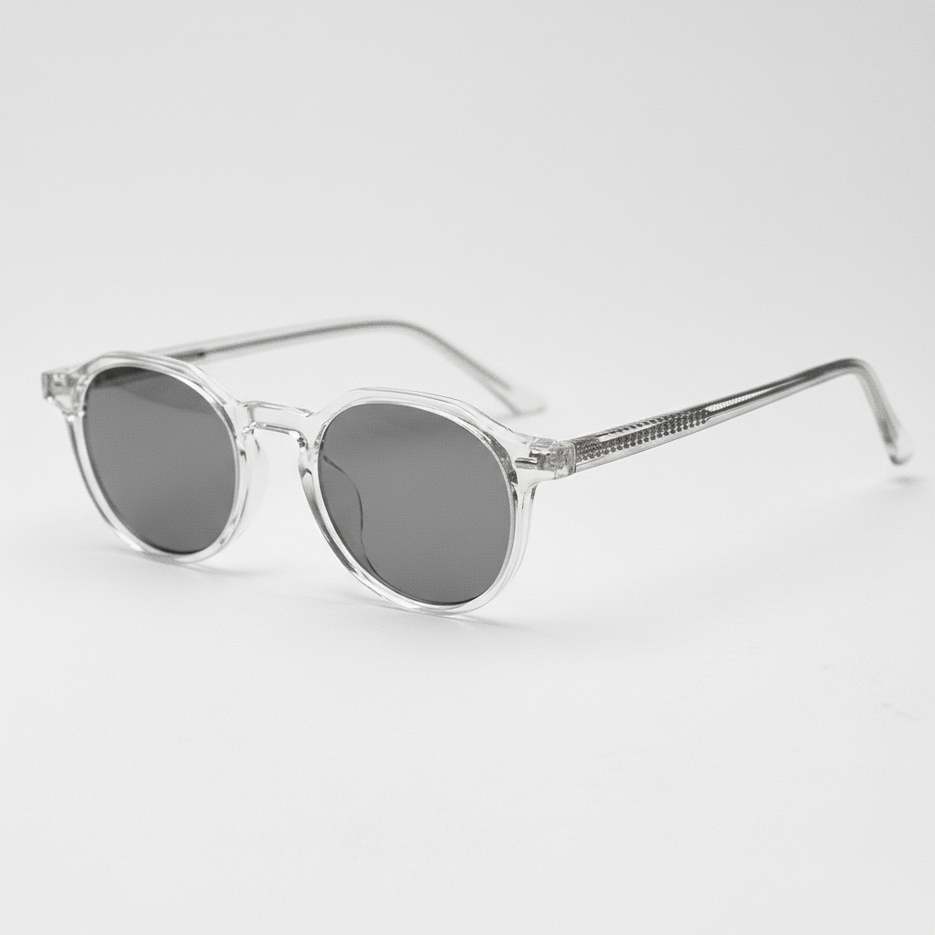 Susan Grey Tinted Lens Sunglasses - Clear Geometric TR90 Frame - Side View