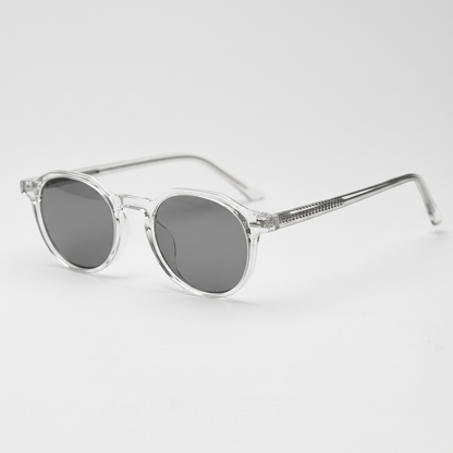 Susan Grey Tinted Lens Sunglasses - Clear Geometric TR90 Frame - Side View