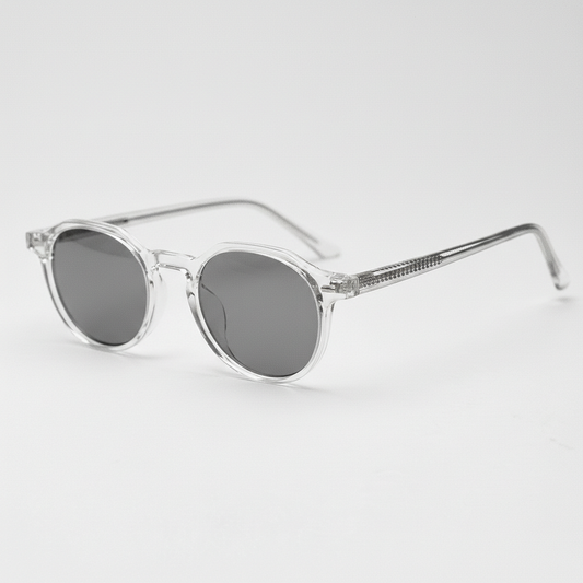 Susan Grey Tinted Lens Sunglasses - Clear Geometric TR90 Frame - Side View