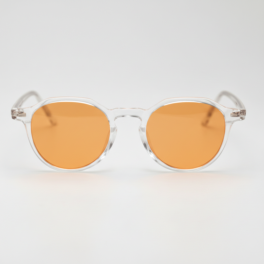 Susan Orange Tinted Lens Sunglasses - Clear Geometric TR90 Frame - Front View