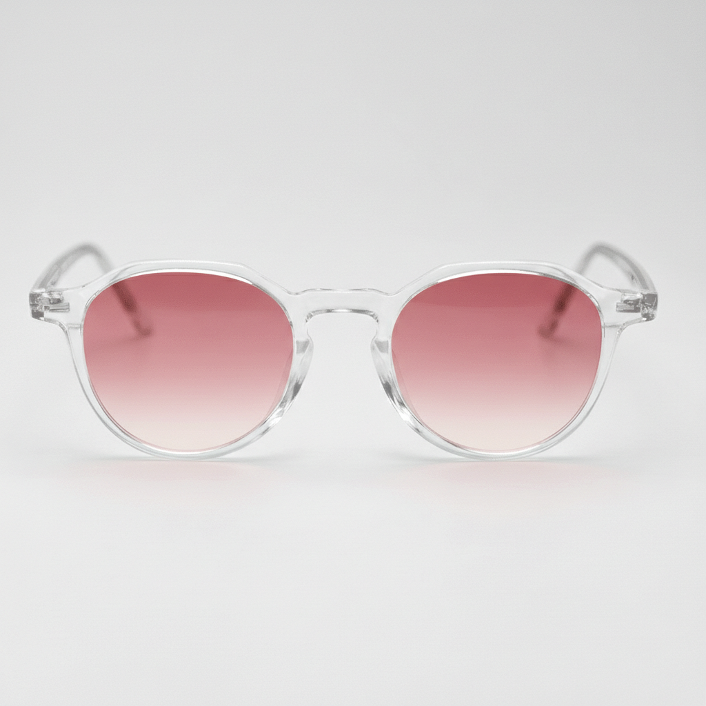 Susan Pink Gradient Lens Sunglasses - Clear Geometric TR90 Frame - Front View