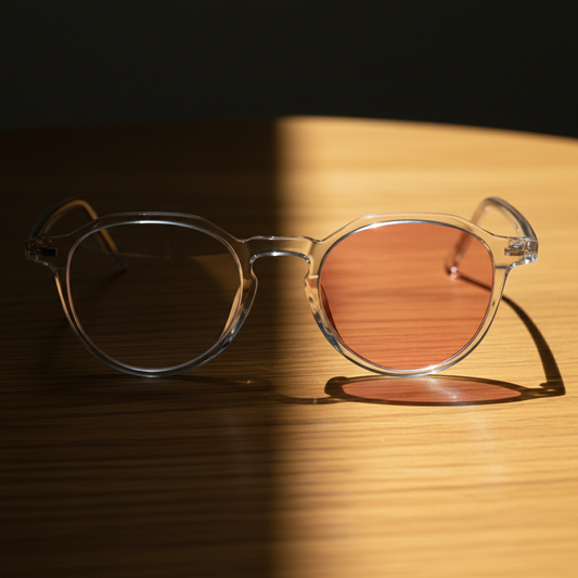 Susan Pink Photochromic Lens Glasses - Clear Geometric TR90 Frame - Lifestyle Shot