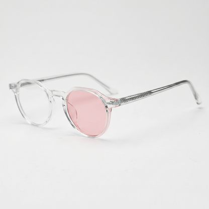 Susan Pink Photochromic Lens Glasses - Clear Geometric TR90 Frame - Side View