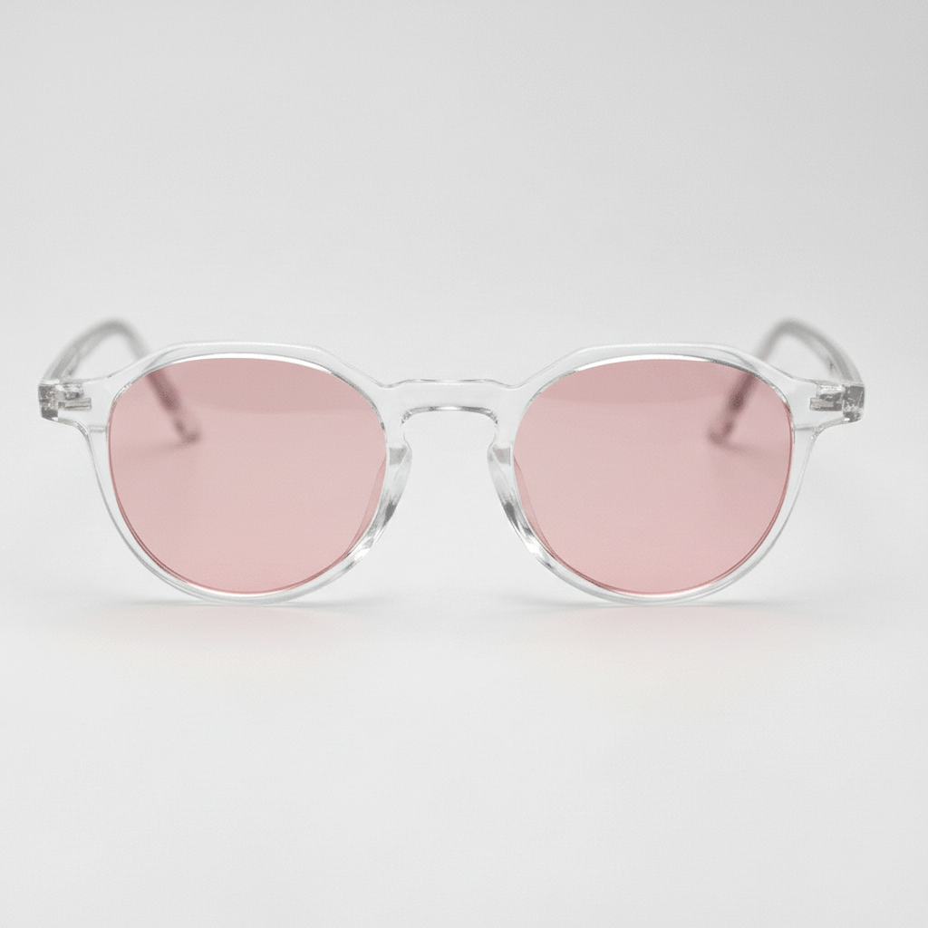 Susan Pink Tinted Lens Sunglasses - Clear Geometric TR90 Frame - Front View