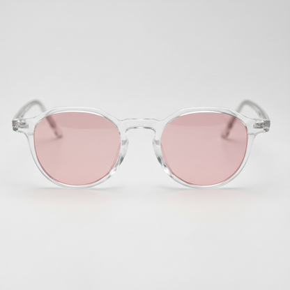 Susan Pink Tinted Lens Sunglasses - Clear Geometric TR90 Frame - Front View