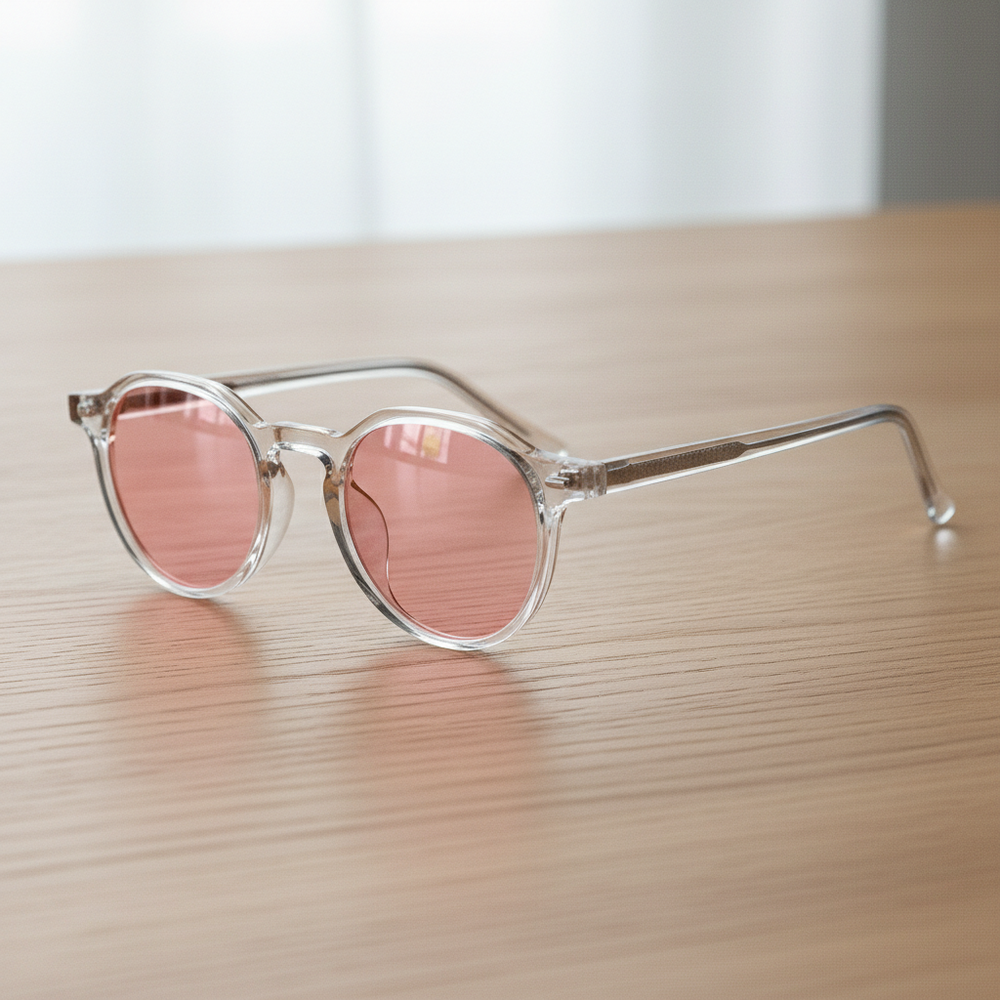 Susan Pink Tinted Lens Sunglasses - Clear Geometric TR90 Frame