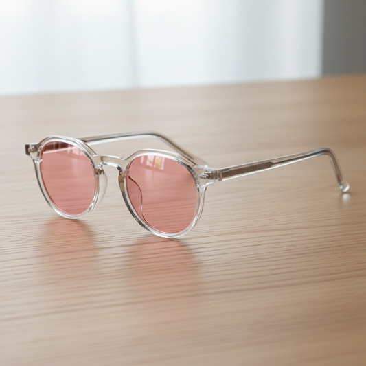 Susan Pink Tinted Lens Sunglasses - Clear Geometric TR90 Frame - Lifestyle Shot