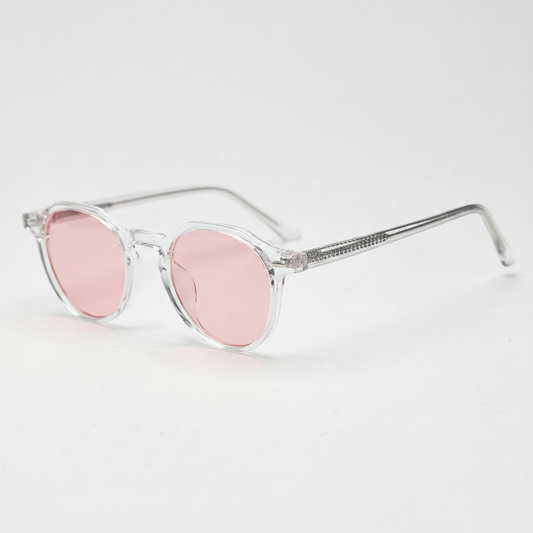Susan Pink Tinted Lens Sunglasses - Clear Geometric TR90 Frame - Side View