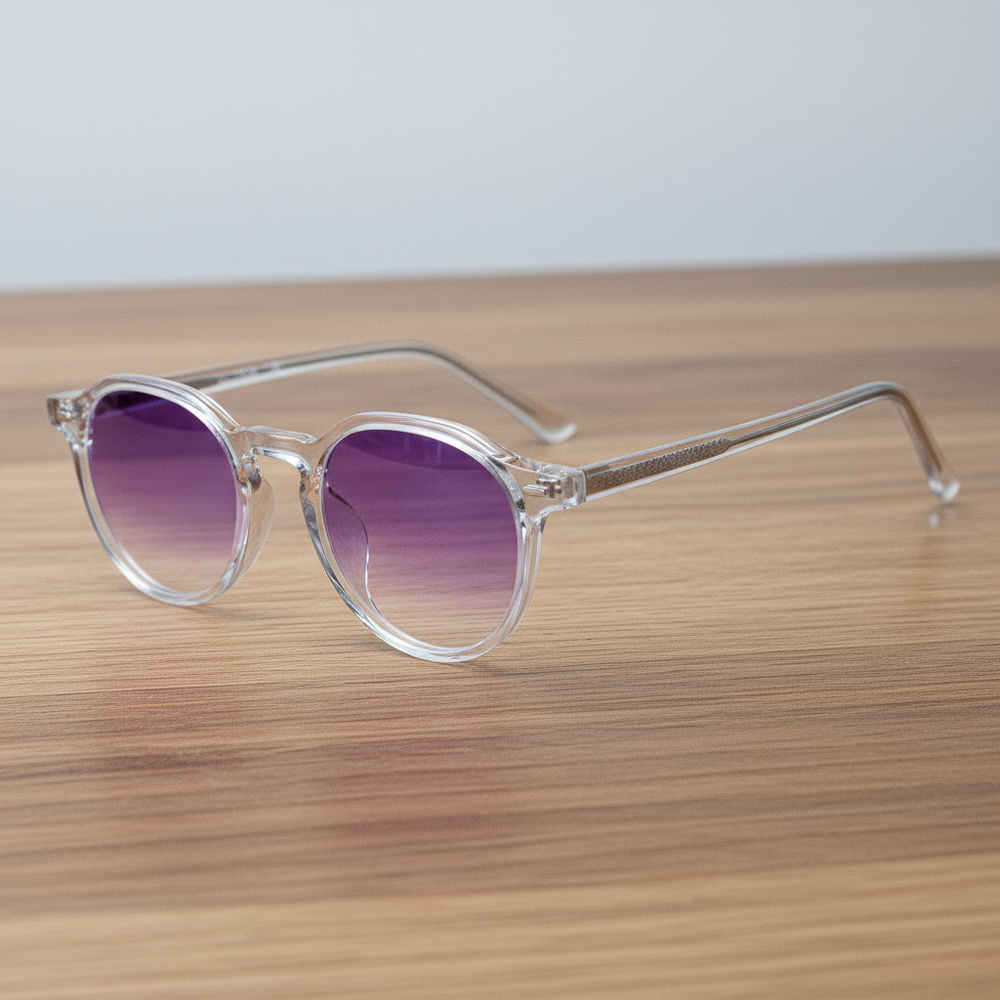 Susan Purple Gradient Lens Sunglasses - Clear Geometric TR90 Frame