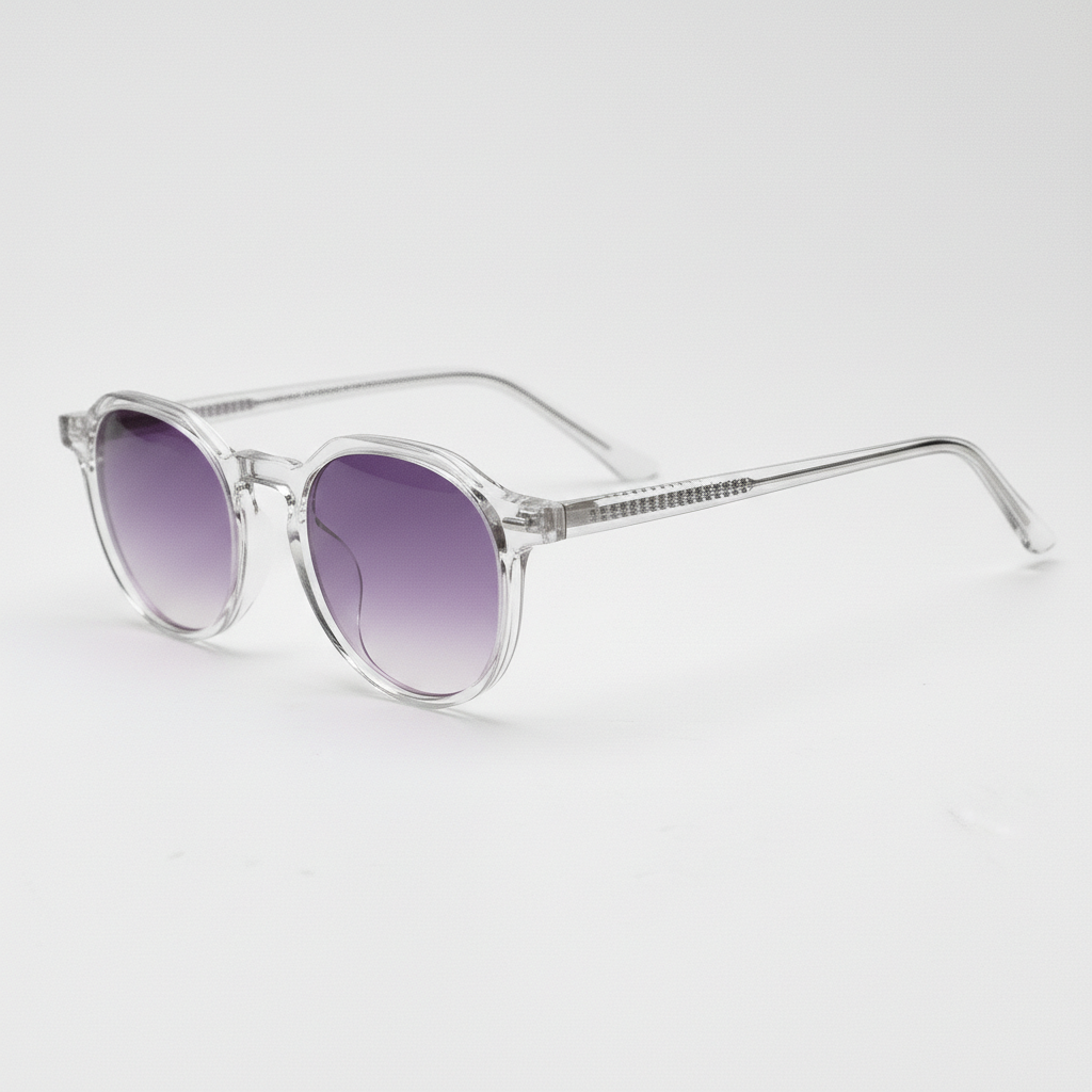 Susan Purple Gradient Lens Sunglasses - Clear Geometric TR90 Frame - Side View