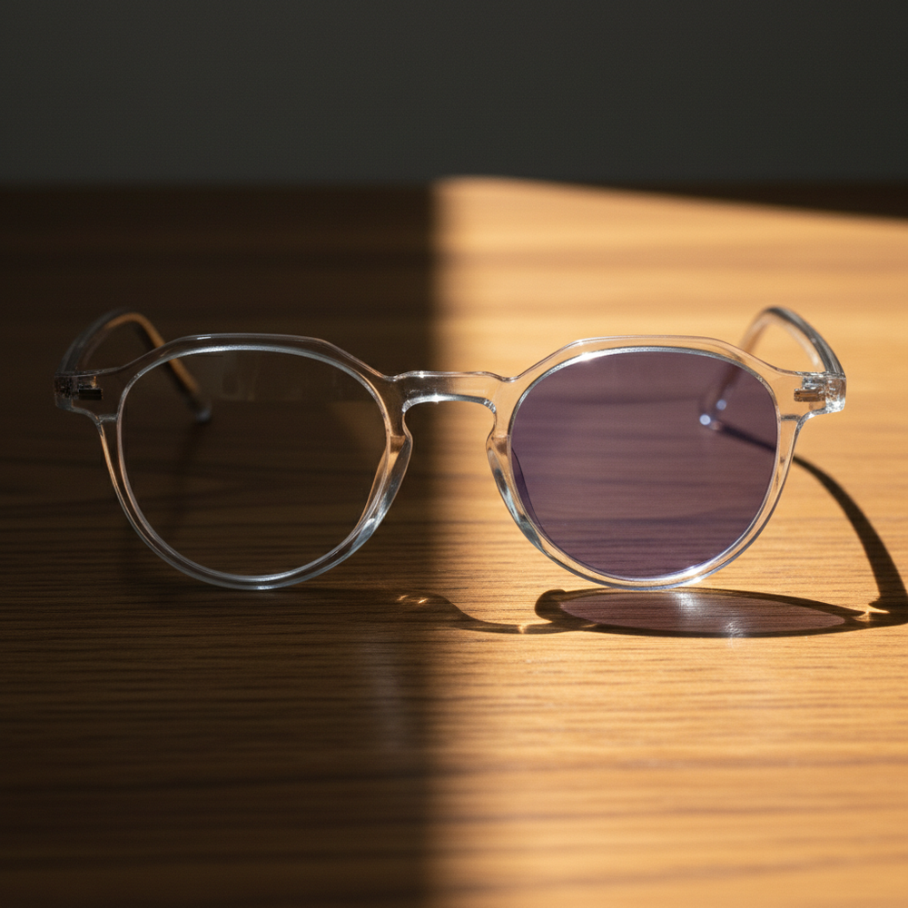 Susan Purple Photochromic Lens Glasses - Clear Geometric TR90 Frame