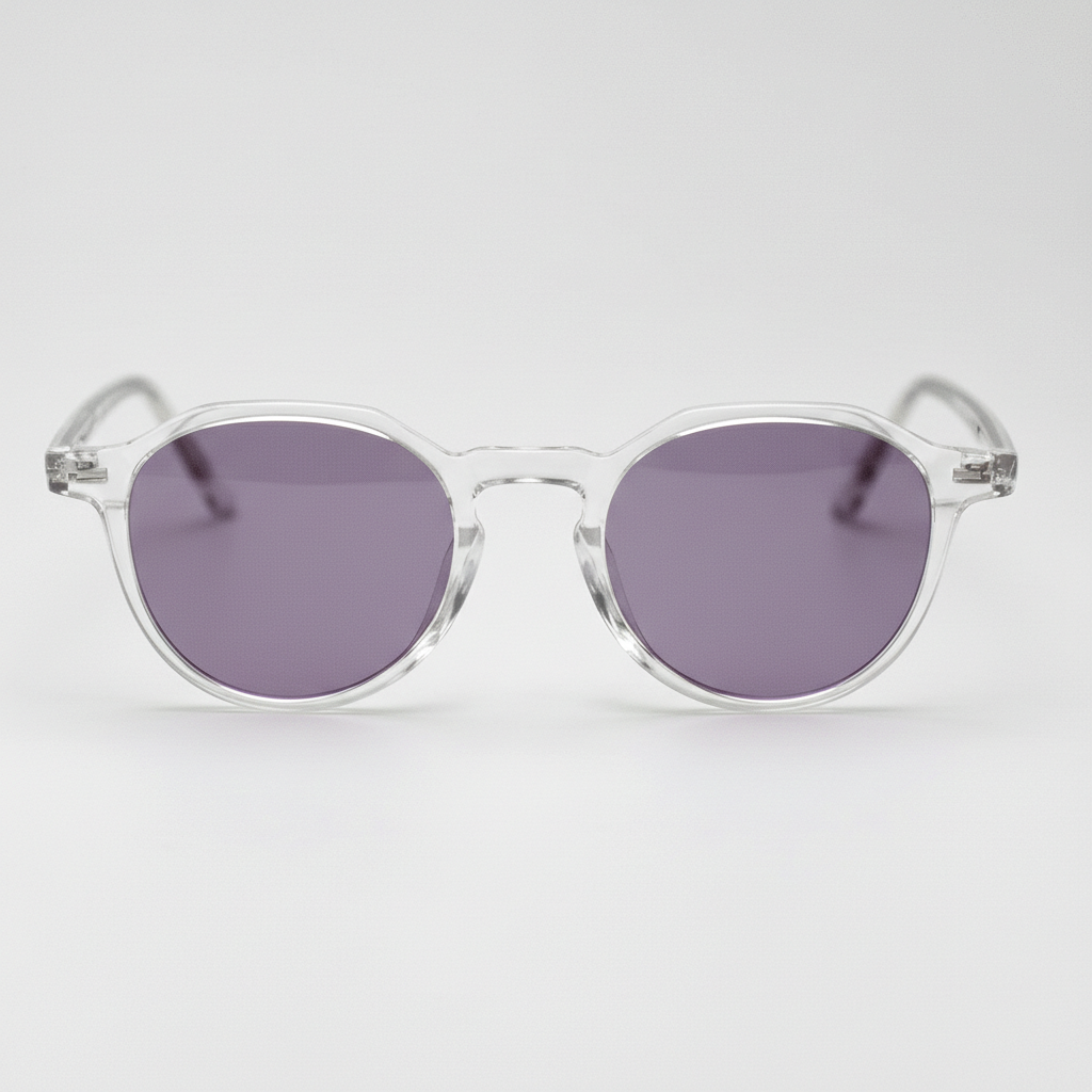 Susan Purple Tinted Lens Sunglasses - Clear Geometric TR90 Frame - Front View