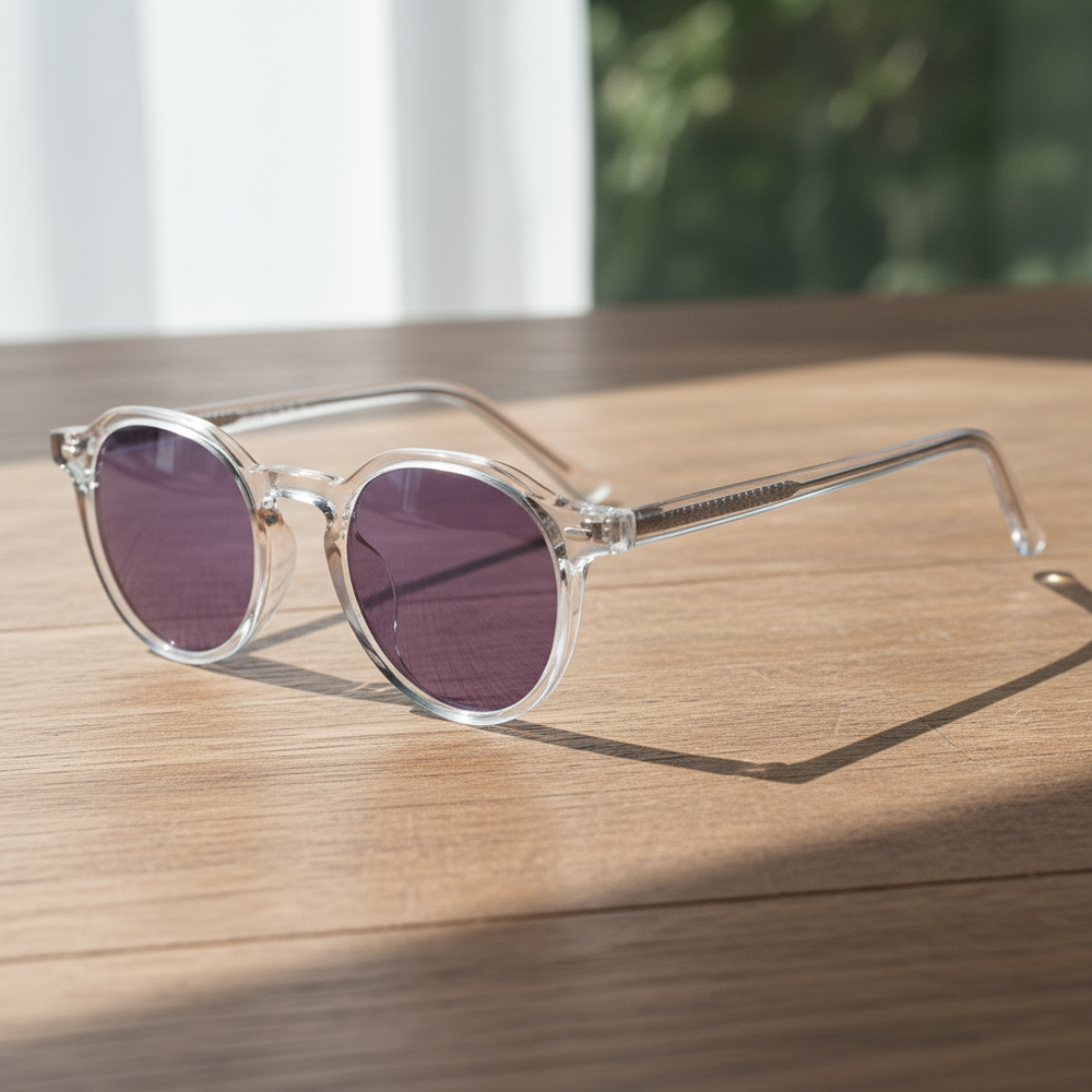 Susan Purple Tinted Lens Sunglasses - Clear Geometric TR90 Frame