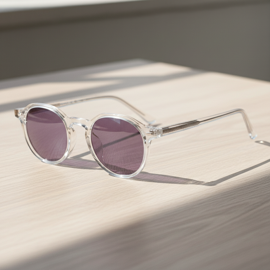 Susan Purple Tinted Lens Sunglasses - Clear Geometric TR90 Frame - Lifestyle Shot