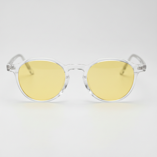 Susan Yellow Tinted Lens Sunglasses - Clear Geometric TR90 Frame - Front View