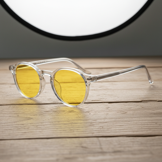 Susan Yellow Tinted Lens Sunglasses - Clear Geometric TR90 Frame - Lifestyle Shot