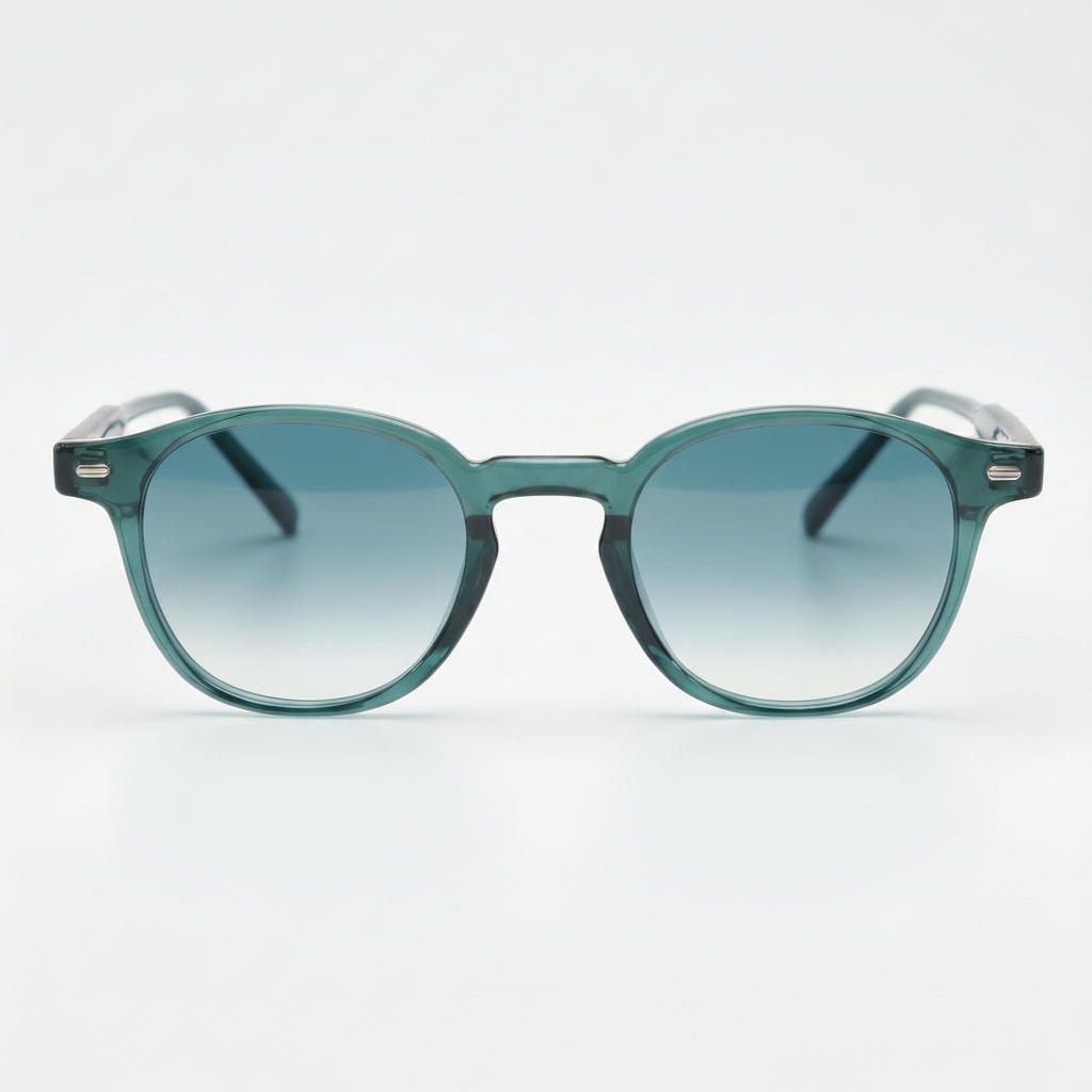 Tina Blue Gradient Lens Sunglasses - Green Round TR90 Frame - Front View
