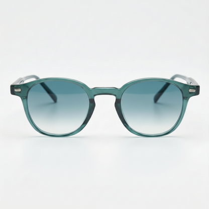 Tina Blue Gradient Lens Sunglasses - Green Round TR90 Frame - Front View