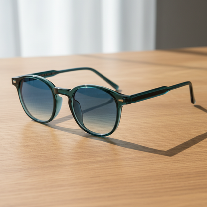Tina Blue Gradient Lens Sunglasses - Green Round TR90 Frame - Lifestyle Shot