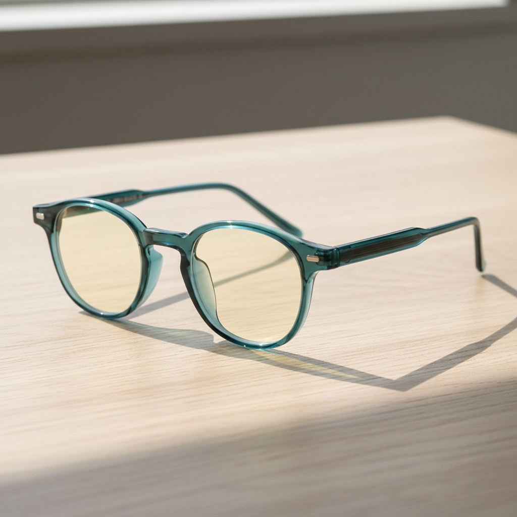 Tina Blue Light Lens Glasses - Green Round TR90 Frame - Lifestyle Shot