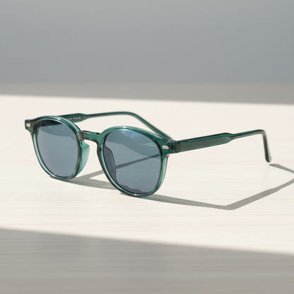 Tina Blue Tinted Lens Sunglasses - Green Round TR90 Frame - Lifestyle Shot