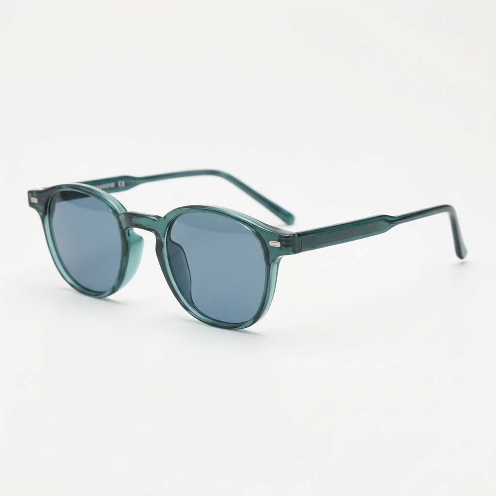 Tina Blue Tinted Lens Sunglasses - Green Round TR90 Frame - Side View
