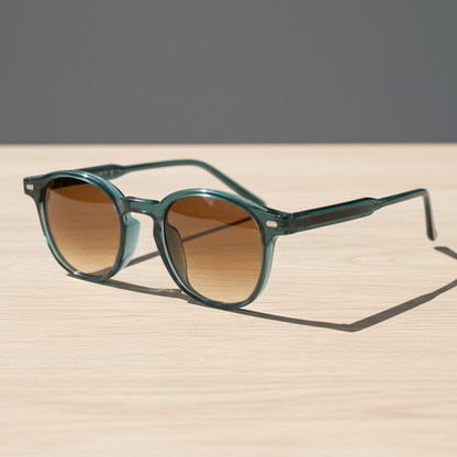 Tina Brown Gradient Lens Sunglasses - Green Round TR90 Frame - Lifestyle Shot