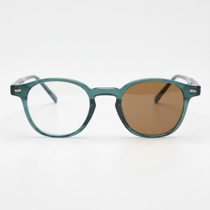 Tina Brown Photochromic Lens Glasses - Green Round TR90 Frame - Front View