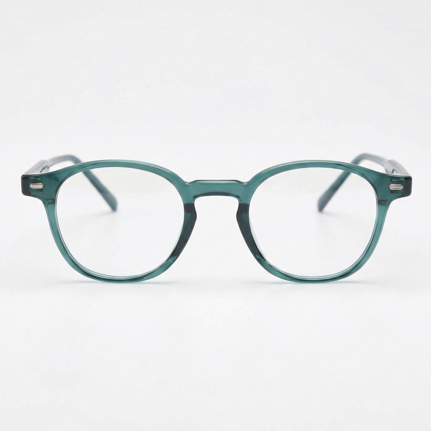 Tina Clear Lens Glasses - Green Round TR90 Frame - Front View