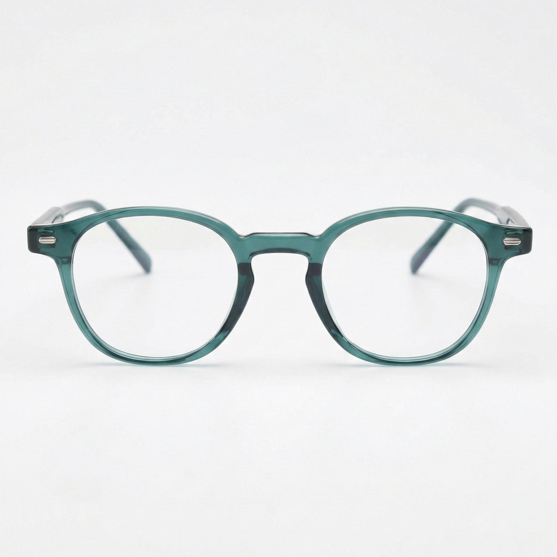 Tina Clear Lens Glasses - Green Round TR90 Frame - Front View