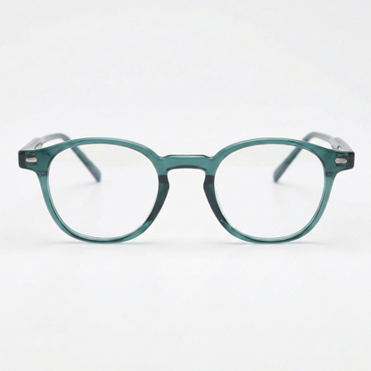 Tina Clear Lens Glasses - Green Round TR90 Frame - Front View