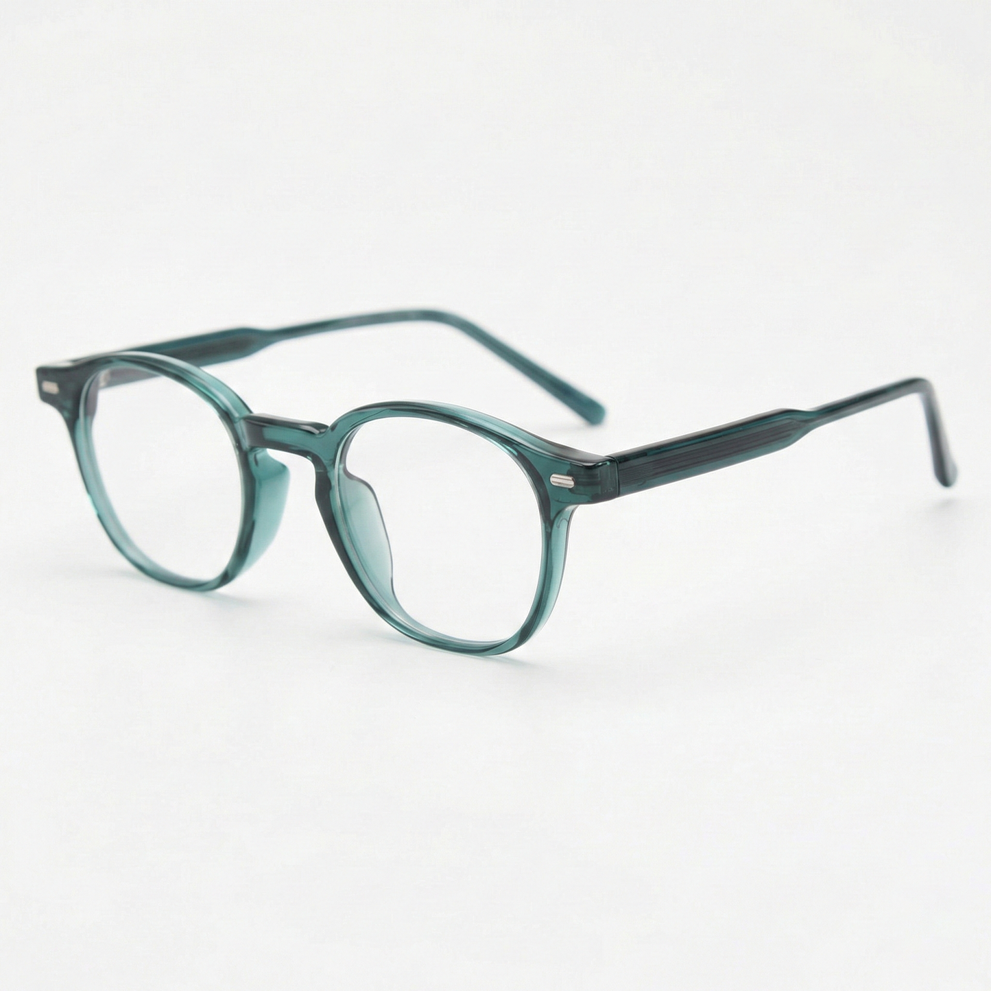 Tina Clear Lens Glasses - Green Round TR90 Frame - Side View