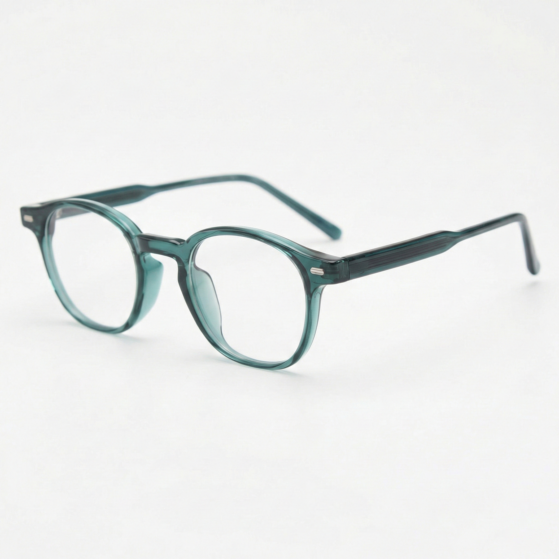 Tina Clear Lens Glasses - Green Round TR90 Frame - Side View