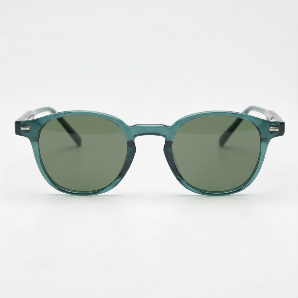 Tina Green Tinted Lens Sunglasses - Green Round TR90 Frame - Front View
