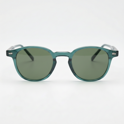 Tina Green Tinted Lens Sunglasses - Green Round TR90 Frame - Front View