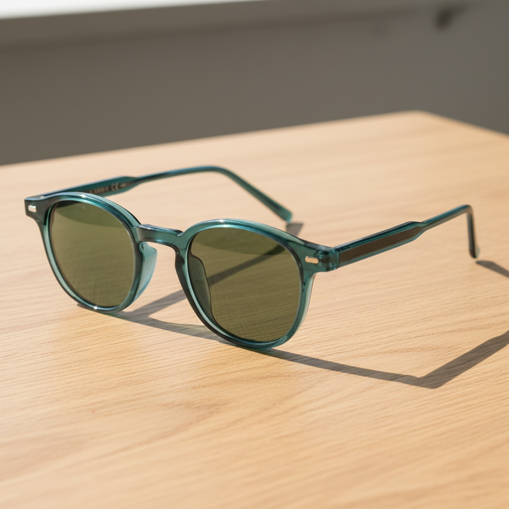 Tina Green Tinted Lens Sunglasses - Green Round TR90 Frame