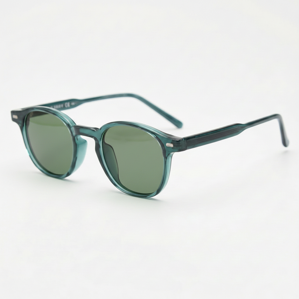 Tina Green Tinted Lens Sunglasses - Green Round TR90 Frame - Side View
