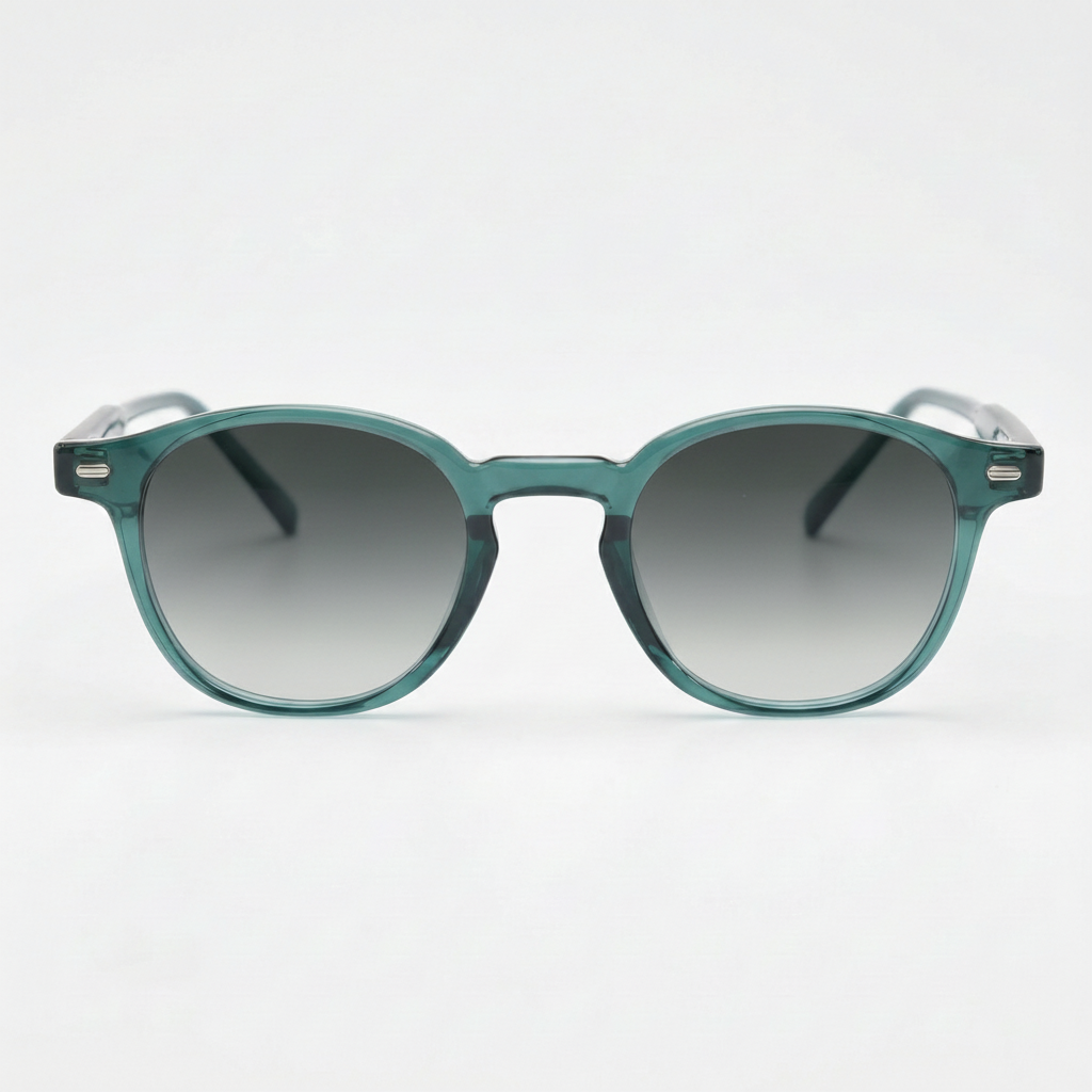 Tina Grey Gradient Lens Sunglasses - Green Round TR90 Frame - Front View