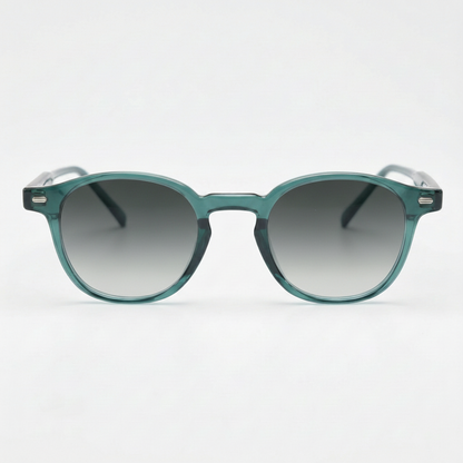 Tina Grey Gradient Lens Sunglasses - Green Round TR90 Frame - Front View
