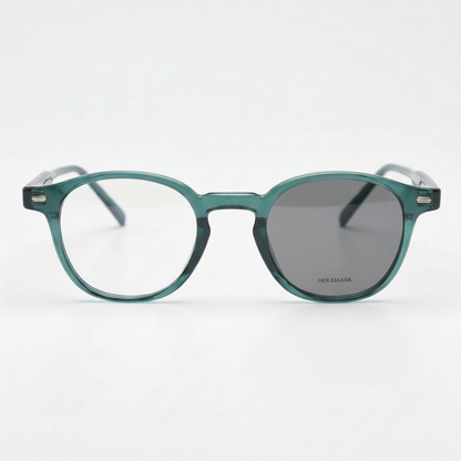 Tina Grey Photochromic Lens Glasses - Green Round TR90 Frame - Front View